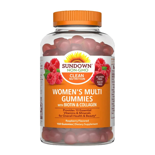 Sundown Women’s Multivitamin Gummies, With Biotin and Collagen, Raspberry Flavor, 150 Count (Packaging May Vary) - Exotic Pro