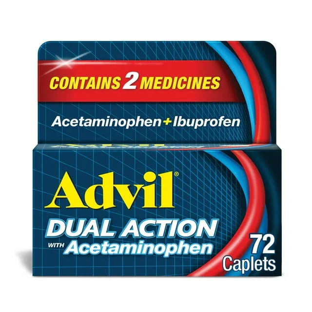Advil Dual Action Caplets – Ibuprofen &amp; Acetaminophen Pain Relief, 72 Ct - Exotic Pro