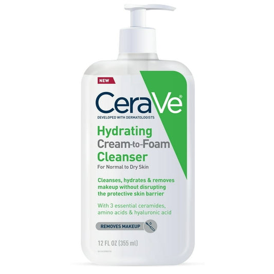 CeraVe Hydrating Cream-to-Foam Cleanser with Hyaluronic Acid, 12 fl oz