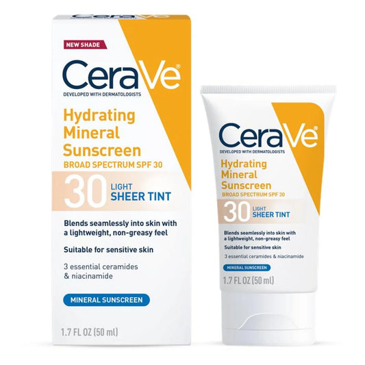 CeraVe Tinted Hydrating Mineral Sunscreen SPF 30 – Face Lotion, 1.7 oz - Exotic Pro