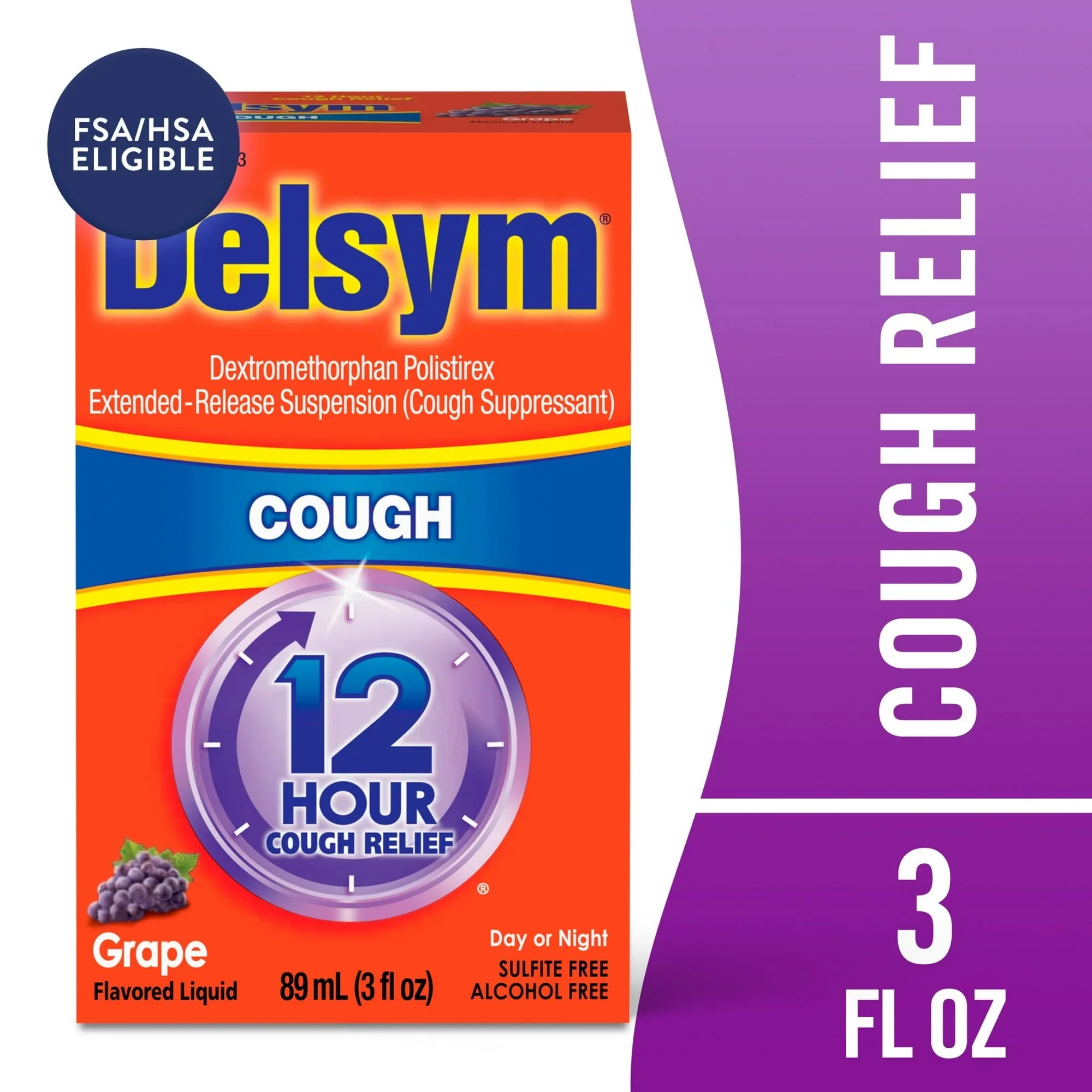Delsym 12 Hour Cough Relief Liquid – Grape Flavor Cough Suppressant, 3 oz - Exotic Pro