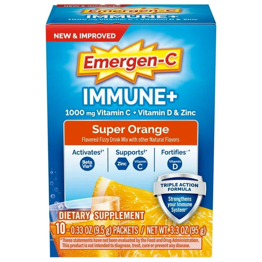 Emergen-C Immune+ Triple Action – Vitamin C Powder, Super Orange, 10 Ct - Exotic Pro