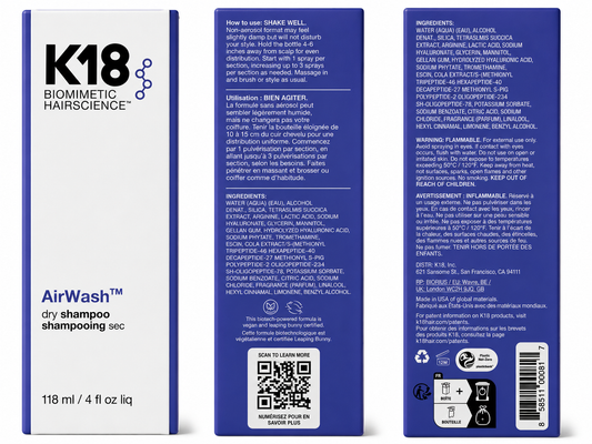 K18 Biomimetic Hairscience AirWash Dry Shampoo – 4 oz / 118 mL