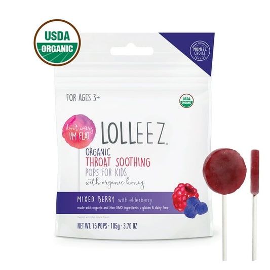 Lolleez Organic Throat Soothing Pops for Kids Mixed Berry - 15 Ct