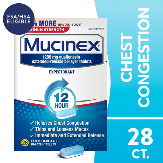 Mucinex 12 Hour Max Strength Expectorant Tablets, Mucus Relief, 28 Ct - Exotic Pro