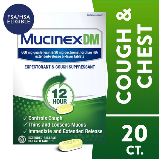 Mucinex DM 12 Hour Expectorant & Cough Suppressant Tablets, 20 Ct - Exotic Pro