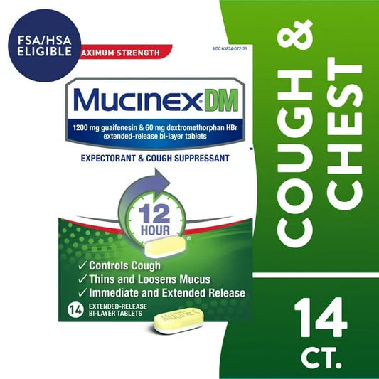 Mucinex DM Max Strength 12 Hour Cough & Mucus Relief Tablets, 14 Ct - Exotic Pro