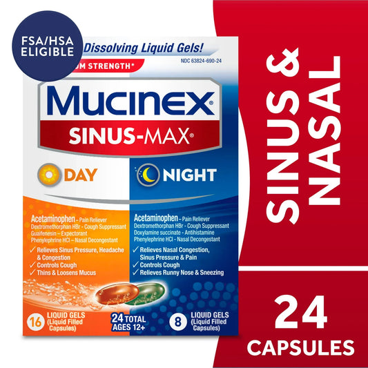Mucinex Sinus-Max Day & Night Sinus Relief Liquid Gels Combo Pack, 24 Ct - Exotic Pro