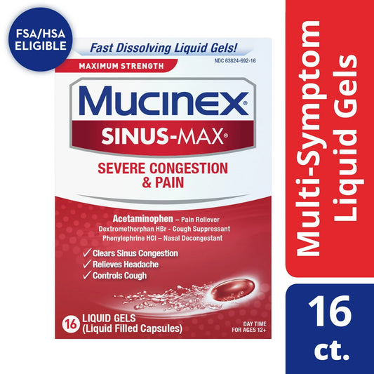 Mucinex Sinus-Max Severe Congestion & Pain Relief Liquid Gels, 16 Ct - Exotic Pro