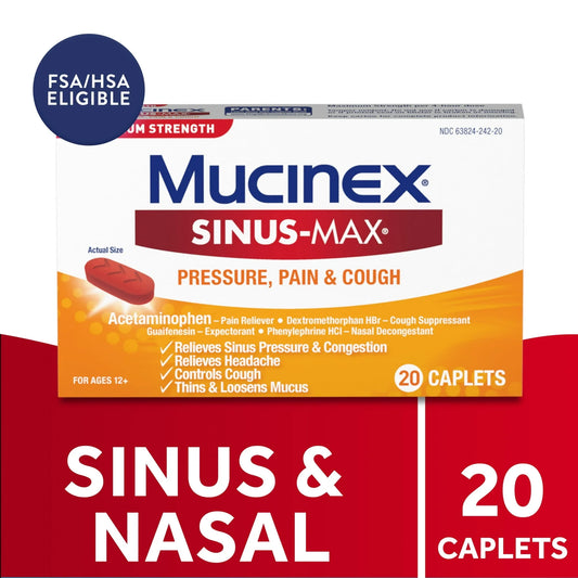 Mucinex Sinus-Max Pressure, Pain &amp; Cough Relief Caplets, 20 Ct - Exotic Pro