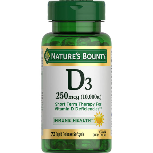 Nature's Bounty Vitamin D3 250mcg – Immune Support Softgels (72 Ct)