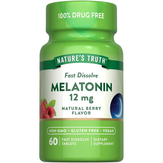 Nature’s Truth Melatonin 12mg Berry Fast Dissolve Vegan Tablets – 60 Ct