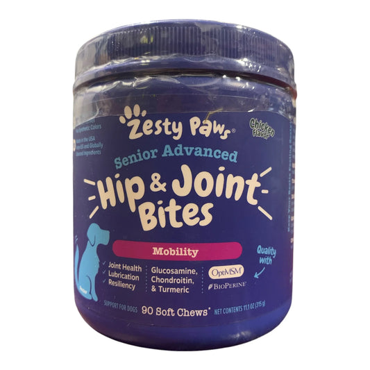 Zesty Paws Senior Advanced Hip & Joint Bites for Dogs, Chicken Flavor, 90 ct - Exotic Pro