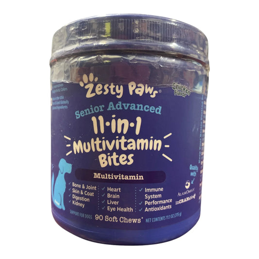 Zesty Paws Senior Advanced 11-in-1 Multivitamin Bites for Dogs, Chicken Flavor, 90 ct - Exotic Pro