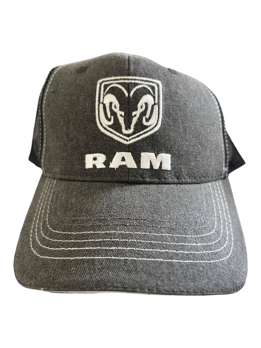 Dodge Ram Logo Trucker Snapback Hat - Gray & Black Mesh Adjustable Cap