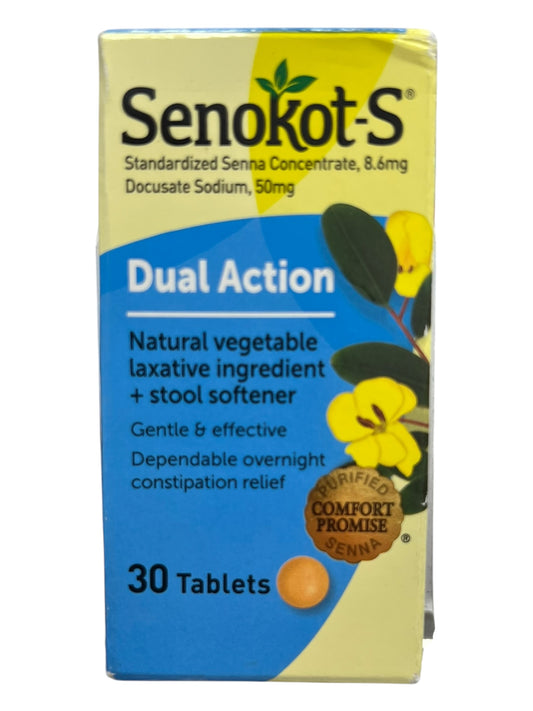 Senokot-S Dual Action Senna + Stool Softener Laxative, 30 Tablets