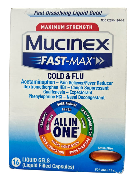 Mucinex Fast-Max Cold & Flu Liquid Gels, Cough & Congestion Relief, 16 Ct