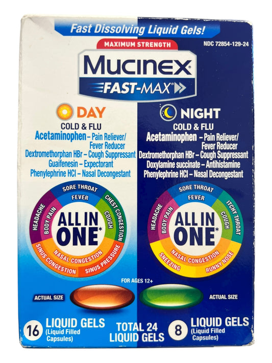 Mucinex Fast-Max Day & Night Cold & Flu Liquid Gels, Cough Relief, 24 Ct