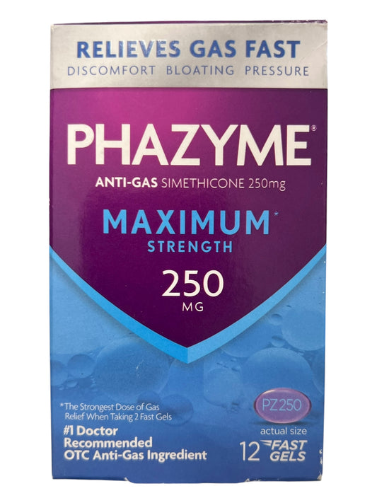 Phazyme Maximum Strength Gas Relief – 250mg, 12 Softgels | Fast Bloating Relief