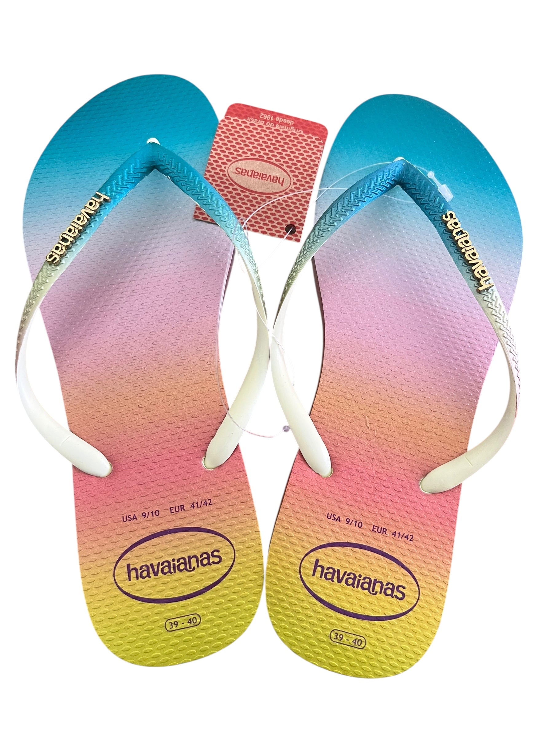 Havaianas Slim Gradient Sunset Flip Flop Sandals - Lime Green (Size 39/40 Brazil, US Men's 7/8, Women's 9/10) - Exotic Pro