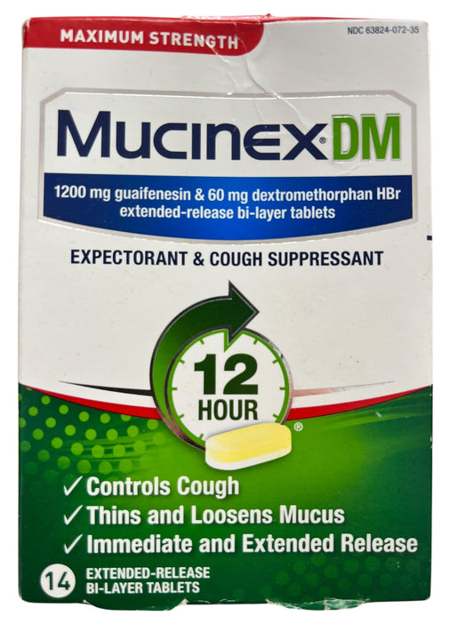 Mucinex DM Max Strength 12 Hour Cough & Mucus Relief Tablets, 14 Ct