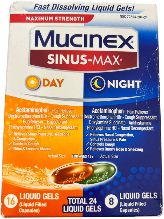 Mucinex Sinus-Max Day & Night Sinus Relief Liquid Gels Combo Pack, 24 Ct