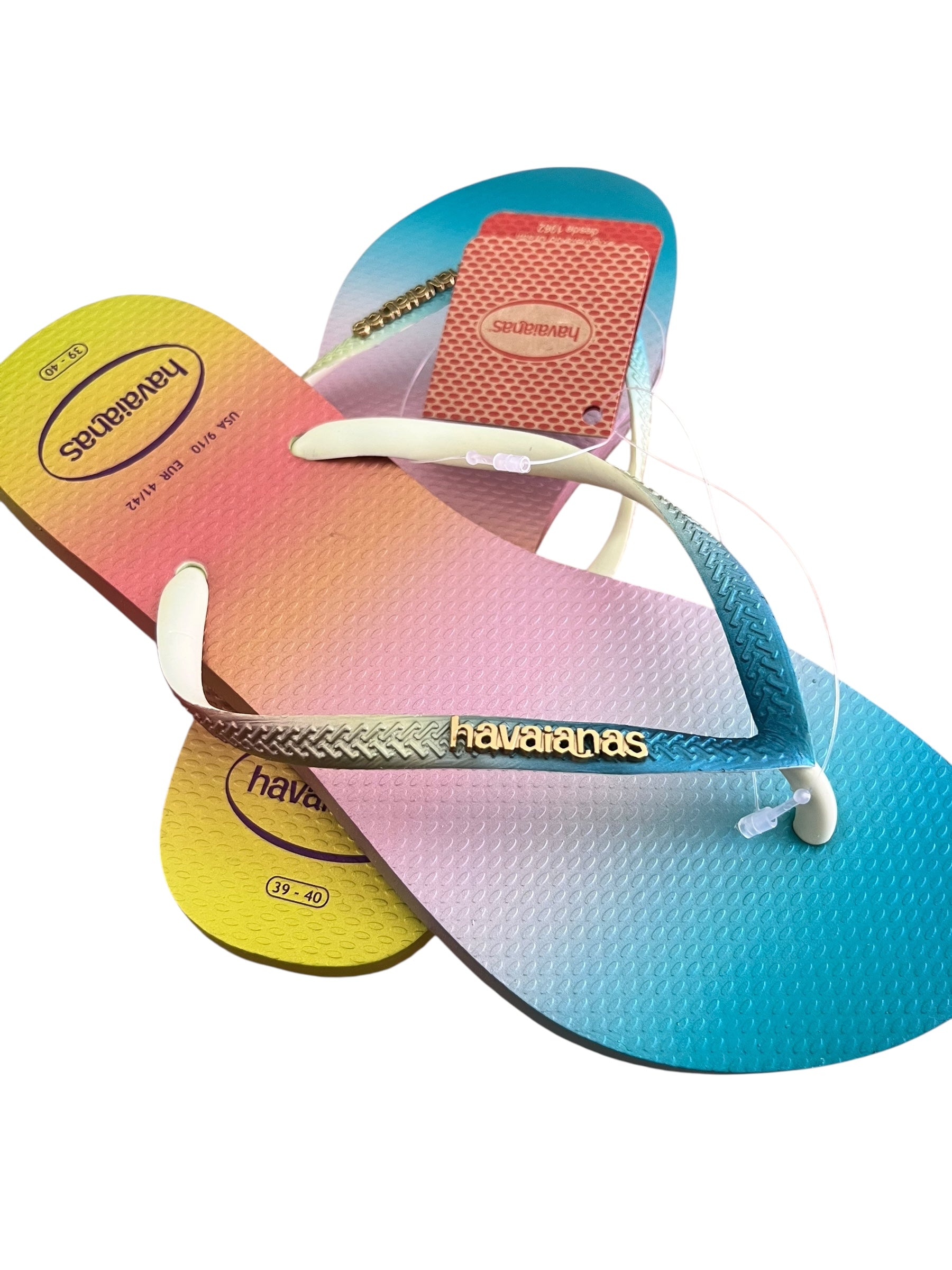 Havaianas Slim Gradient Sunset Flip Flop Sandals - Lime Green (Size 39/40 Brazil, US Men's 7/8, Women's 9/10) - Exotic Pro