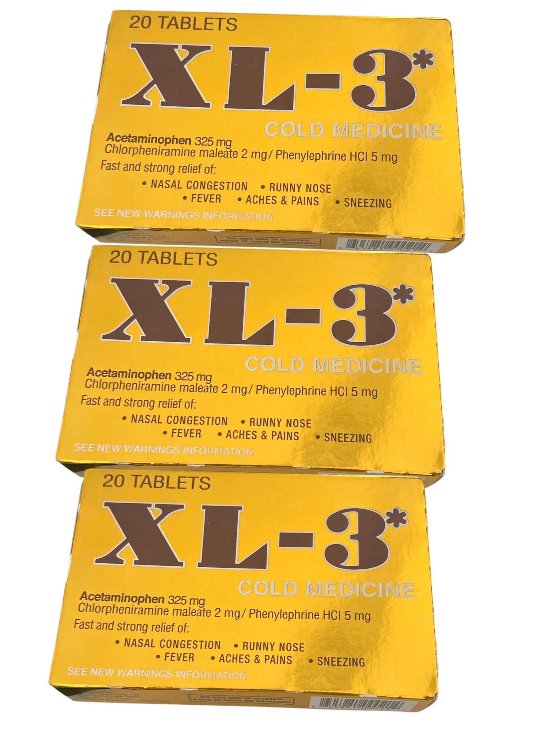 XL-3 Cold & Flu Tablets, Non-Drowsy Nasal Congestion & Fever Relief, 20 Ct pack of 3 - Exotic Pro