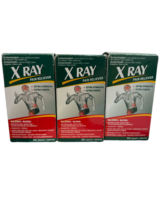 X RAY Extra Strength Pain Reliever with Acetaminophen, Aspirin & Caffeine – 24 Ct (Lot Of 3) - Exotic Pro