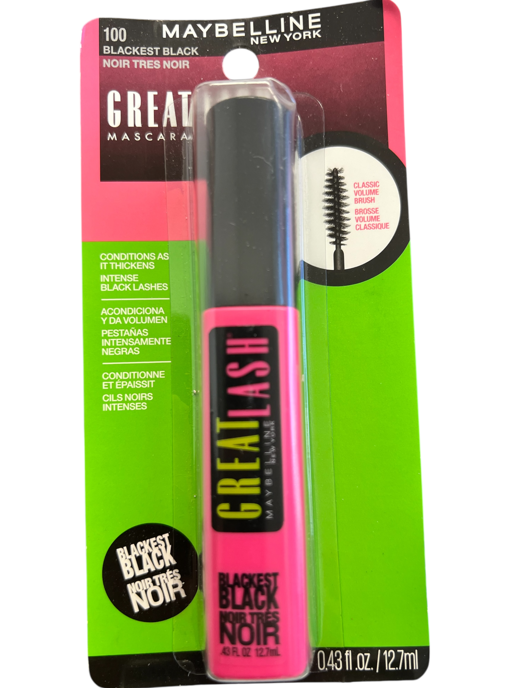 Maybelline Great Lash Mascara Blackest Black 100 | 0.43 oz  Washable Formula