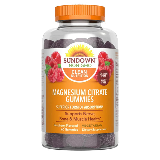 Sundown Magnesium Citrate Gummies, 180 mg, Raspberry Flavor - 60 Count - Exotic Pro