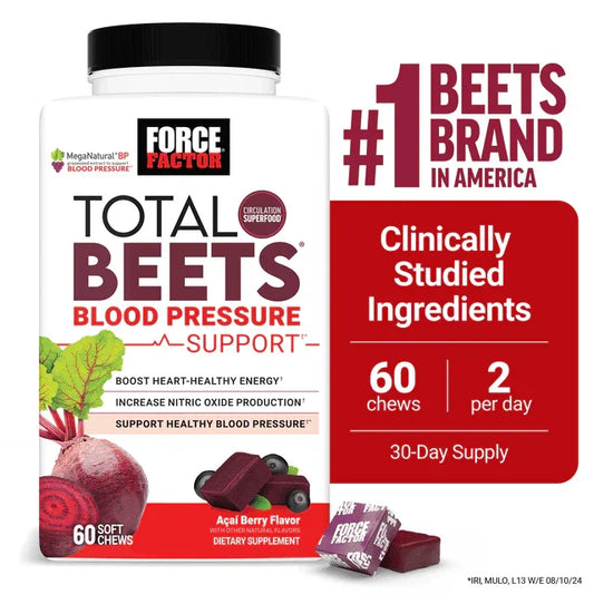 Total Beets Blood Pressure Support 60 Ct | Beet Soft Chews by Force Factor - Exotic Pro