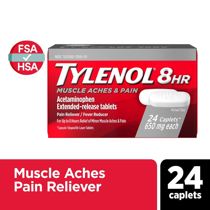 Tylenol 8 Hour Muscle Aches &amp; Pain Relief Caplets, 650mg, 24 Ct - Exotic Pro