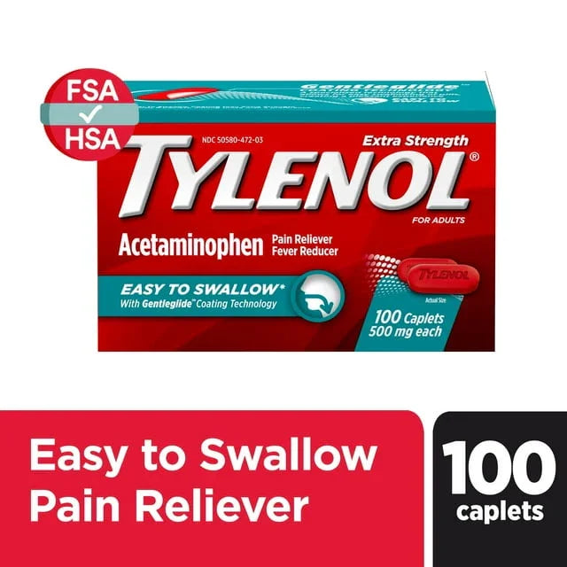 Tylenol Extra Strength Pain Relief Caplets 500mg Acetaminophen – 100 Ct