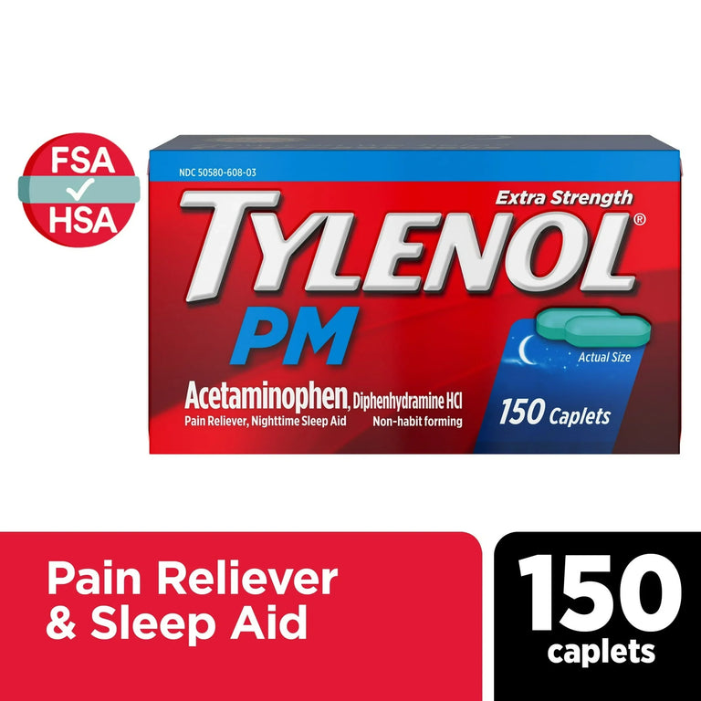 Tylenol PM Extra Strength Pain Reliever & Sleep Aid Caplets – 150 Count