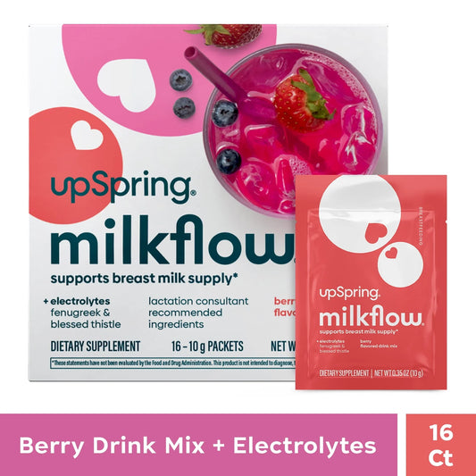 UpSpring Milkflow Fenugreek & Blessed Thistle Drink Mix, Berry, 16 Ct - Exotic Pro