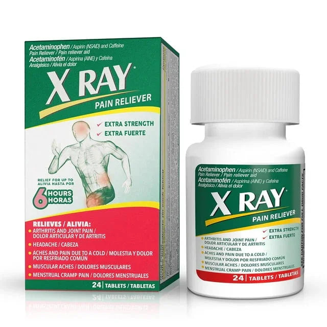 X RAY Extra Strength Pain Reliever with Acetaminophen, Aspirin & Caffeine – 24 Ct - Exotic Pro