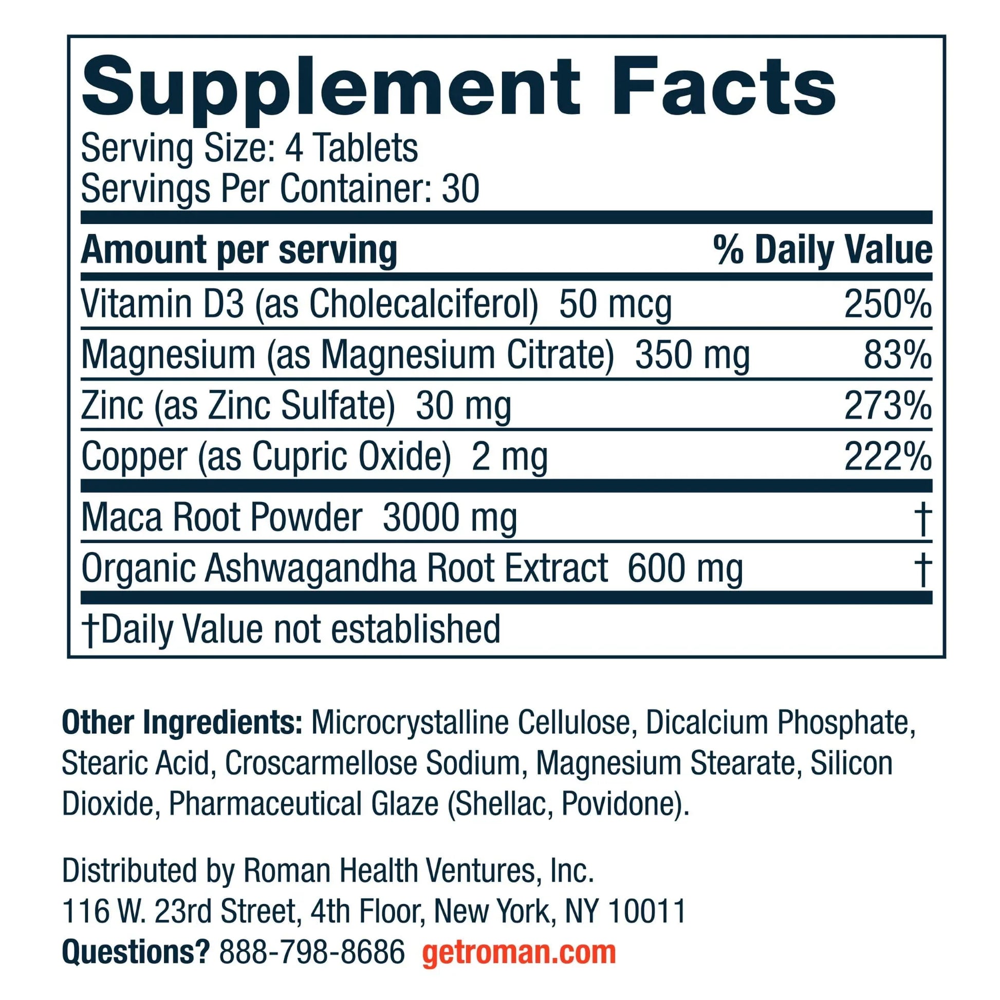 Roman Testosterone Support for Men | 120 Tablets with Vitamin D3 - Exotic Pro
