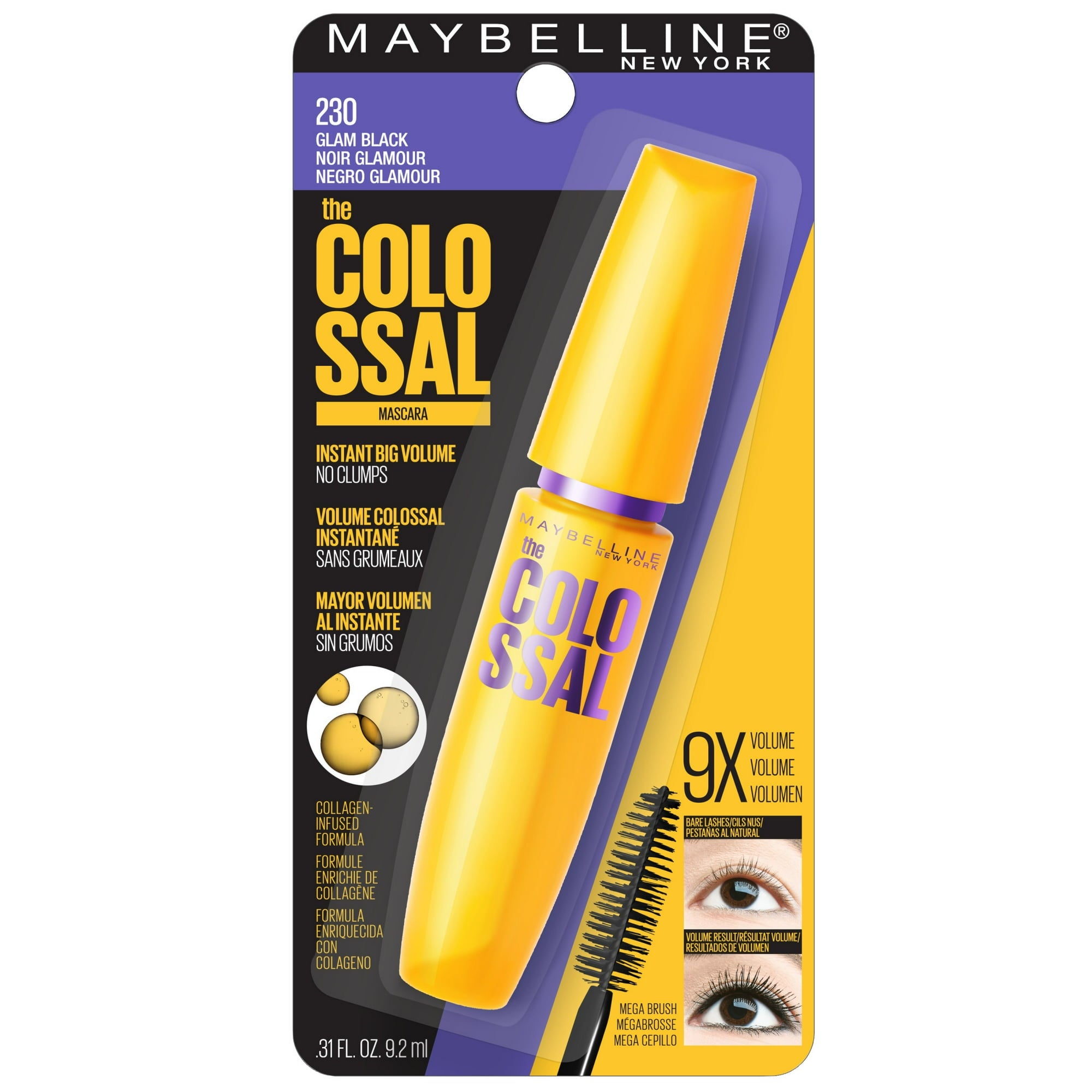 Maybelline Colossal Mascara Glam Black 230 0.31 oz | Volum’ Express Washable