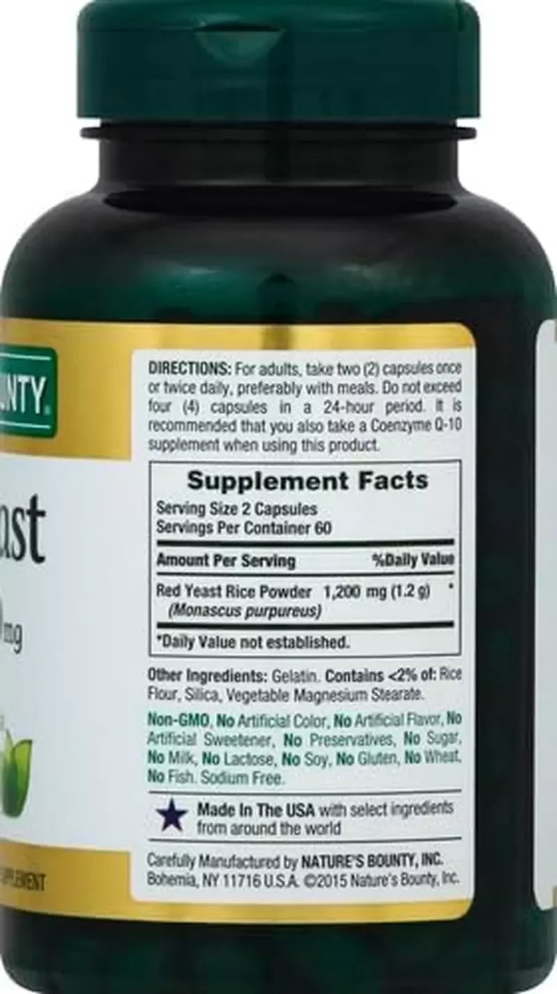 Nature's Bounty Red Yeast Rice – 600mg, 120 Ct | Heart & Cholesterol Support - Exotic Pro
