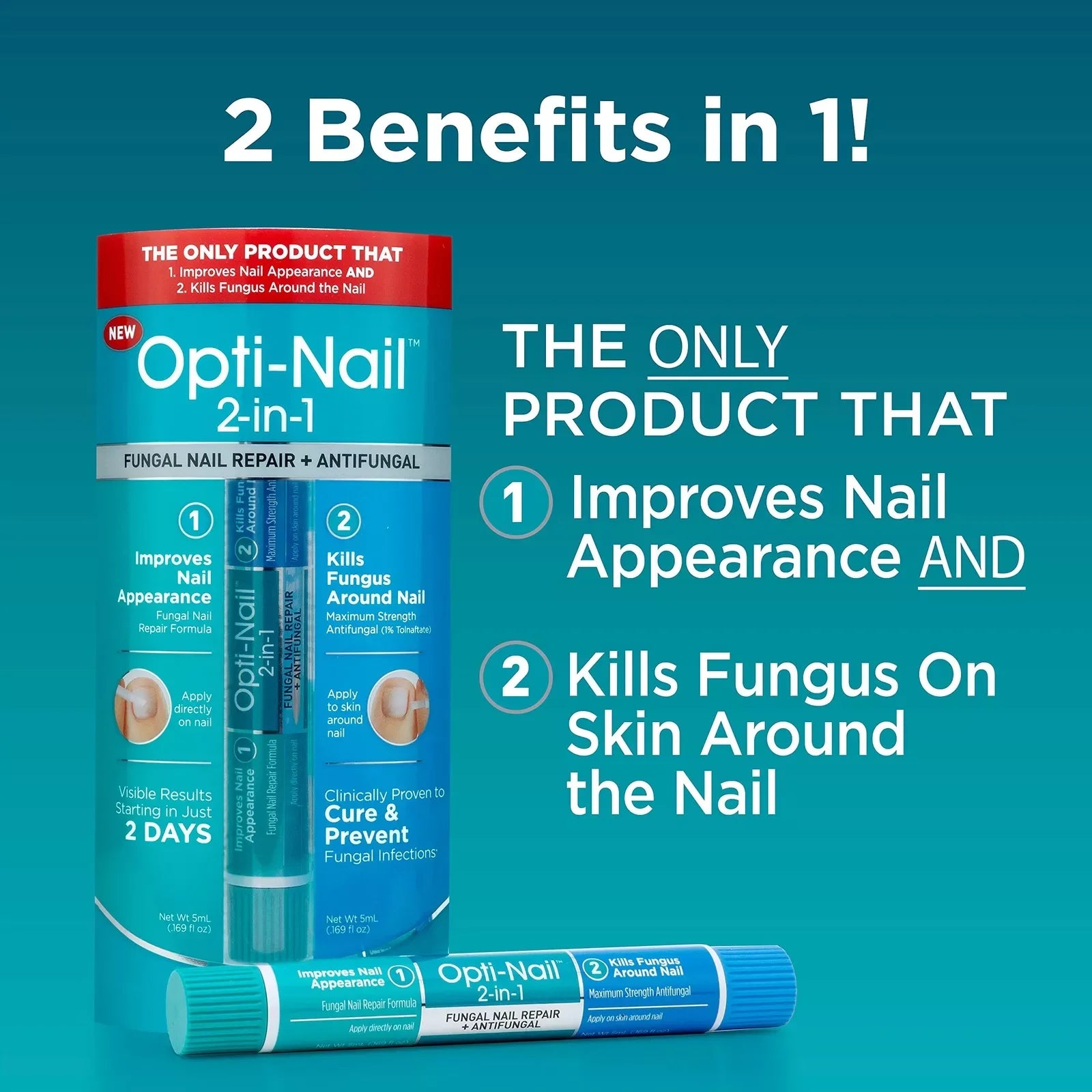 Opti-Nail 2-in-1 Antifungal Nail Repair Pen Kills Fungus & Improves Nail Appearance, Tolnaftate 1% - Exotic Pro
