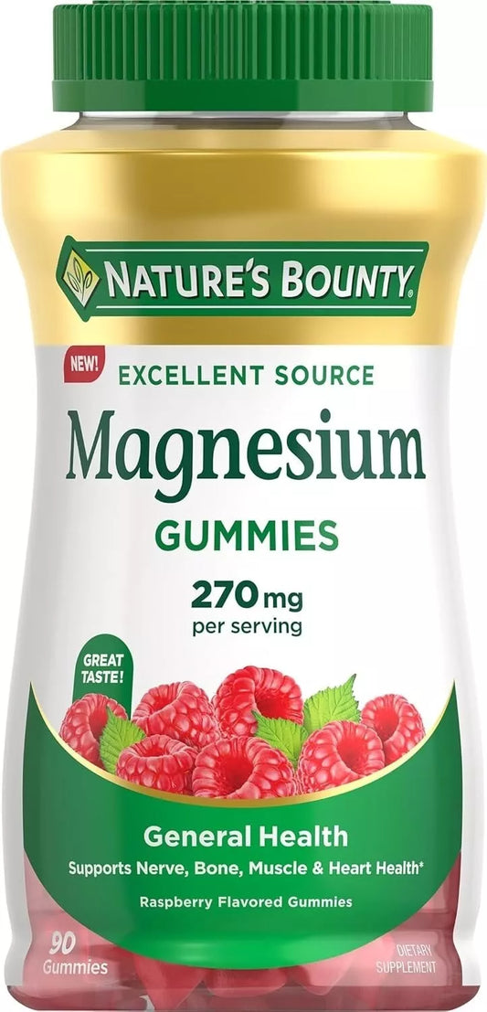 Nature's Bounty Magnesium 270mg Gummies, Supports Bone, Nerve, Muscle and Heart Health(1), 90 Gummies