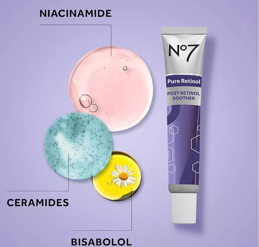 No7 Pure Retinol Post Retinol Soother with Niacinamide and Bisabolol, Fragrance Free, 1.69 oz - Exotic Pro